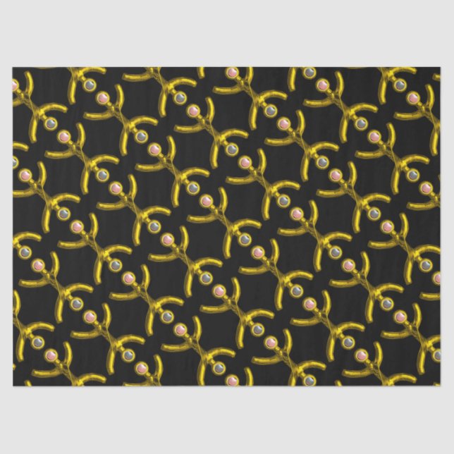 PISCES GOLD ZODIAC BIRTHDAY JEWEL AND PEARLS Black Tissue Paper (Front)