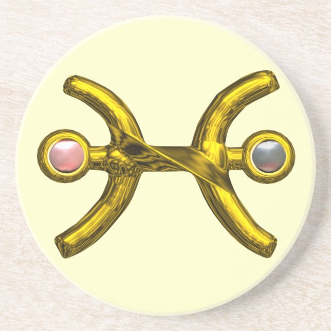 PISCES GOLD ZODIAC BIRTHDAY JEWEL Pearl Ivory Coaster (Front)