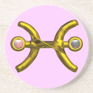 PISCES GOLD ZODIAC BIRTHDAY JEWEL Pearl Pink Lilac Coaster