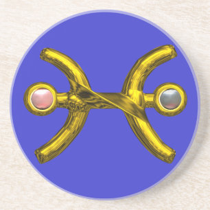 PISCES GOLD ZODIAC BIRTHDAY JEWEL ,Pearls Blue Coaster