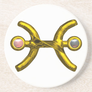 PISCES GOLD ZODIAC BIRTHDAY JEWEL White Pink Pearl Coaster