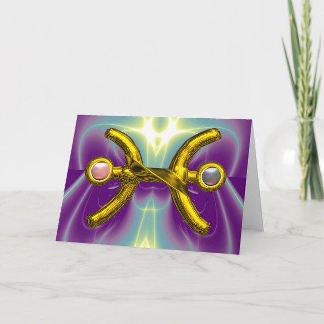 PISCES Gold Zodiac Birthday Sign,White Pink Pearls Card (Front)