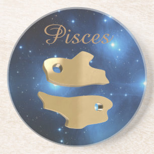 Pisces golden sign coaster