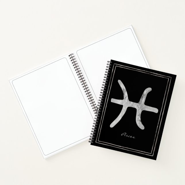 Pisces hammered silver stylised astrology symbol n notebook (Inside)