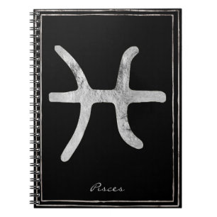 Pisces hammered silver stylised astrology symbol notebook