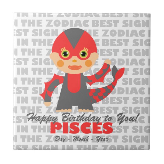 Pisces Happy Birthday Ceramic Tile (Front)