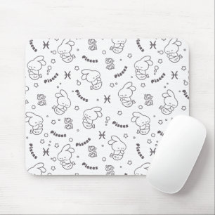 Pisces Harmony: Bunny Mermaids Pattern Line Art Mouse Pad