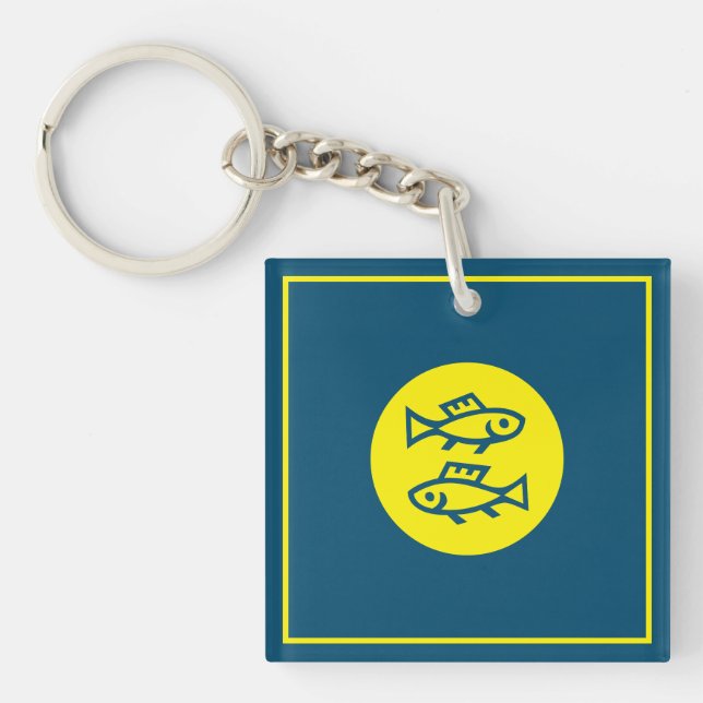 Pisces Horoscope Yellow Blue Modern Minimalist Key Ring (Front)