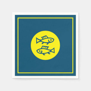 Pisces Horoscope Yellow Blue Modern Minimalist Napkin