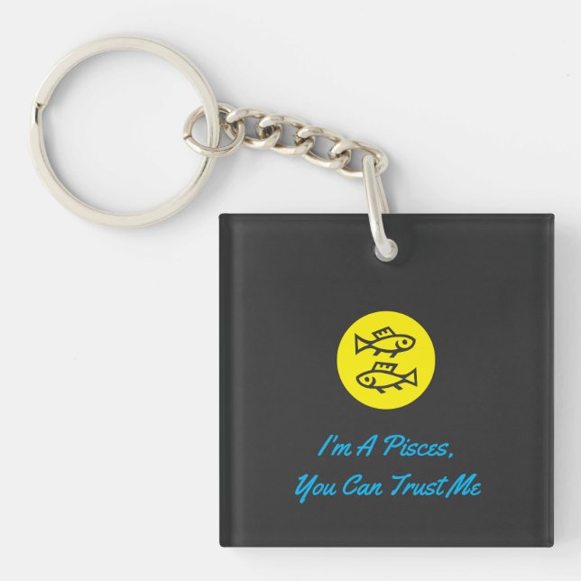 Pisces Horoscope Zodiac Sign Modern Minimalist Key Ring (Front)