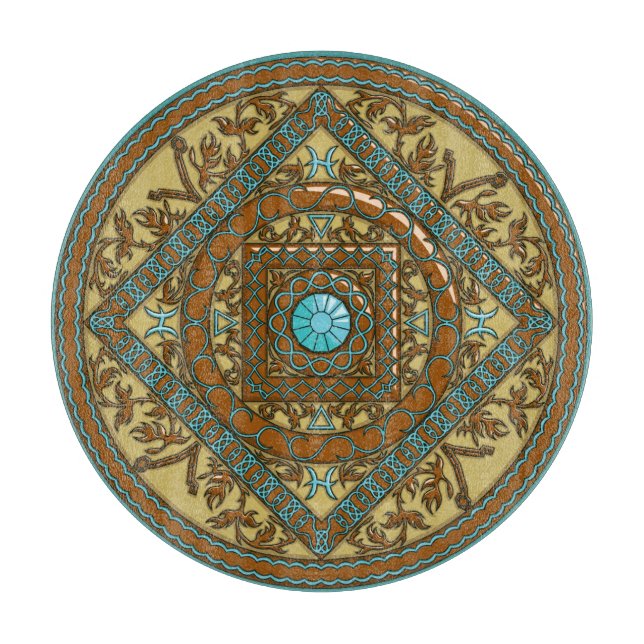 Pisces Mandala Glass Cutting Board (Front)