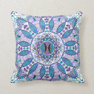 Pisces Mandala in Turquoise and Purple Cushion