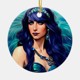 Pisces Mermaid Queen Original Fantasy art Ceramic Ornament