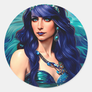 Pisces Mermaid Queen Original Fantasy art    Classic Round Sticker