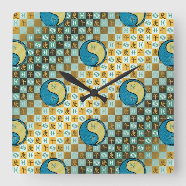 Pisces & Metal Horse Square Wall Clock (Front)