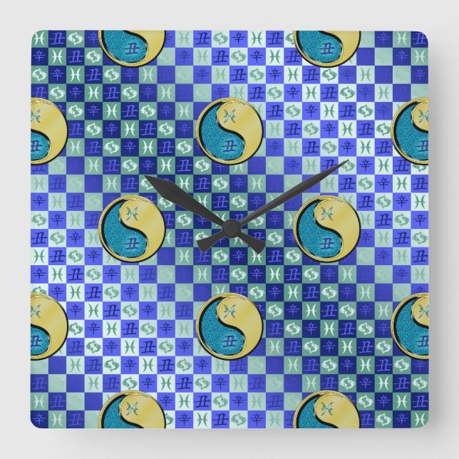 Pisces & Metal Ox Square Wall Clock (Front)