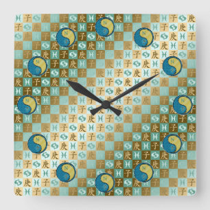 Pisces & Metal Rat Square Wall Clock