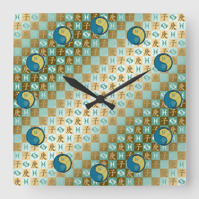 Pisces & Metal Rat Square Wall Clock (Front)