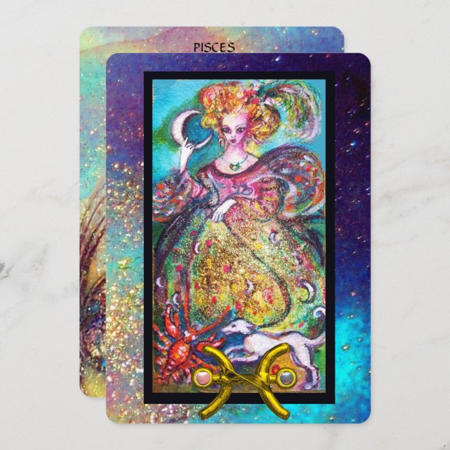 PISCES,MOON LADY,TAROT ASTROLOGY ZODIAC BIRTHDAY C CARD (Front/Back)