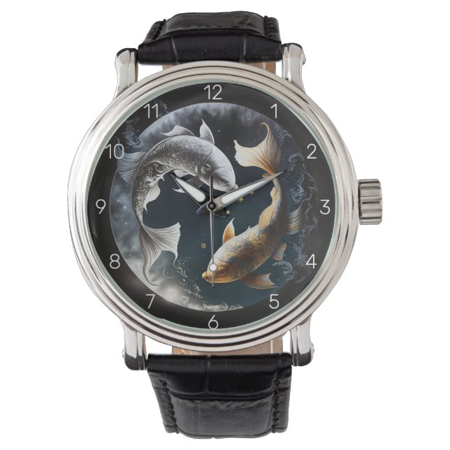 Pisces Moon Round Clock Watch (Front)