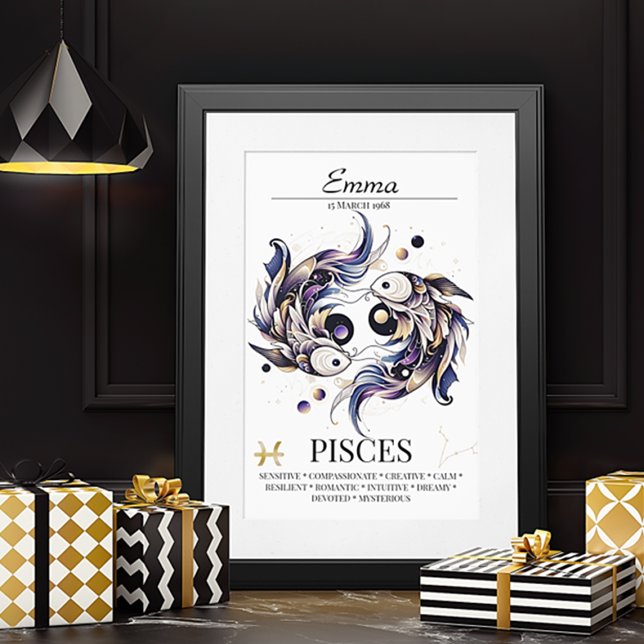 Pisces Personalised Elegant Zodiac Watercolor Poster (Creator Uploaded)