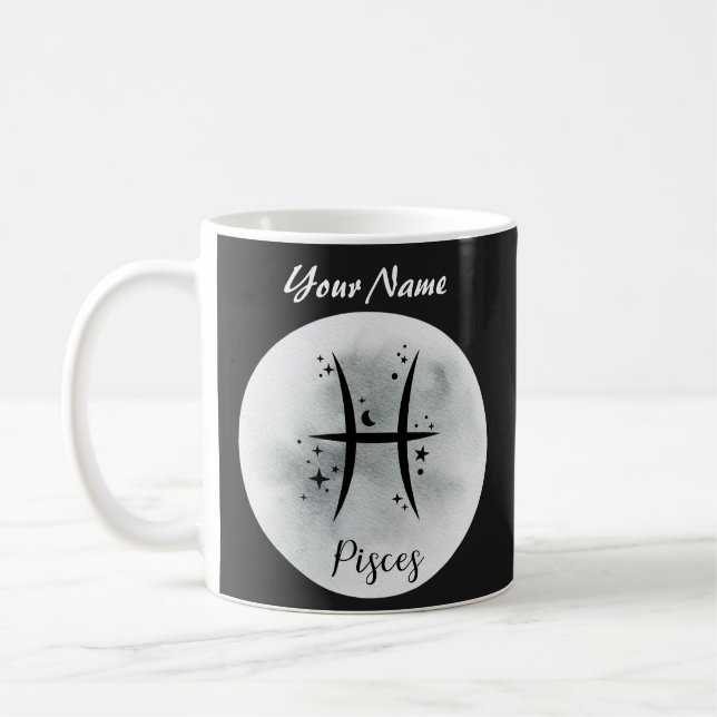 Pisces Personalised Zodiac Custom name Coffee Mug (Left)