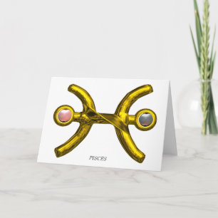 PISCES Pink White Pearls & Gold Zodiac Birthday Card