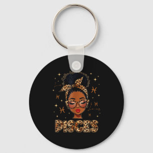 Pisces queen black women afro girl zodiac birthday key ring