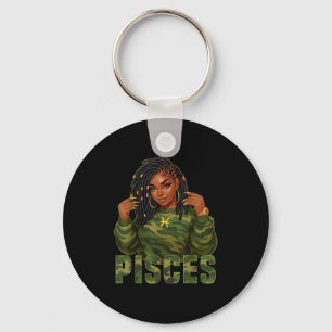 Pisces Queen Locd Black Woman Camo Zodiac Sign Key Ring