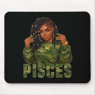 Pisces Queen Locd Black Woman Camo Zodiac Sign Mouse Pad