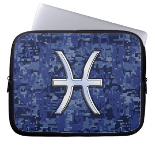 Pisces Sign Navy Blue Digital Camouflage Laptop Sleeve