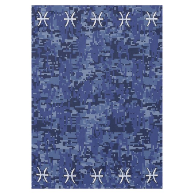 Pisces Sign Navy Blue Digital Camouflage Tablecloth (Front)