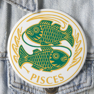 Pisces Sign of the Zodiac on a 10 Cm Round Badge