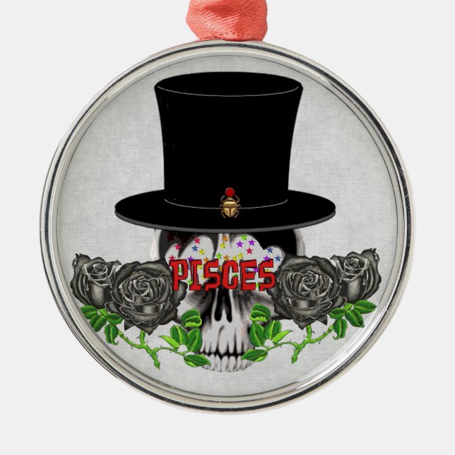 Pisces Skull Metal Tree Decoration (Front)
