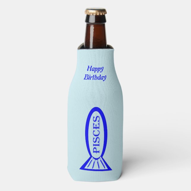 Pisces Star Sign Fish Custom Bottle Cooler (Bottle Front)