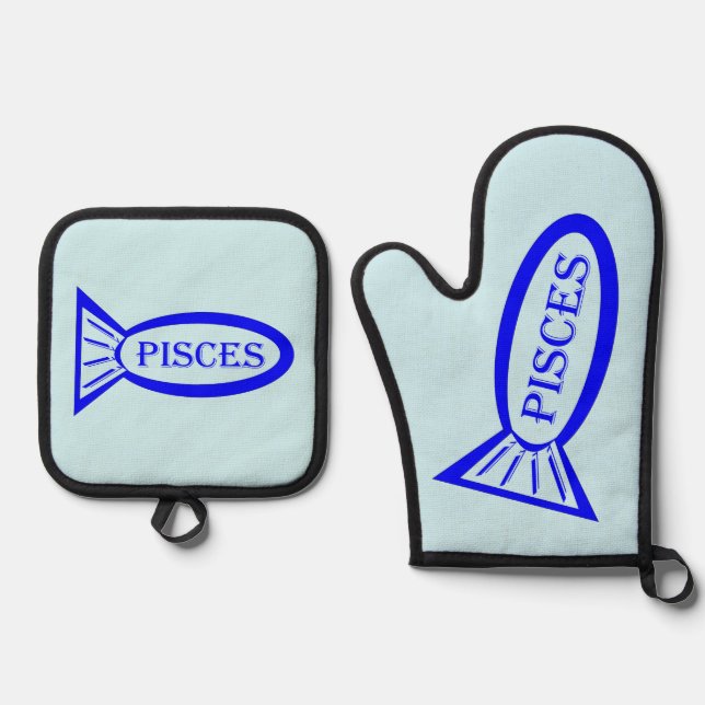 Pisces Star Sign Fish Oven Mitt & Pot Holder Set (Front)