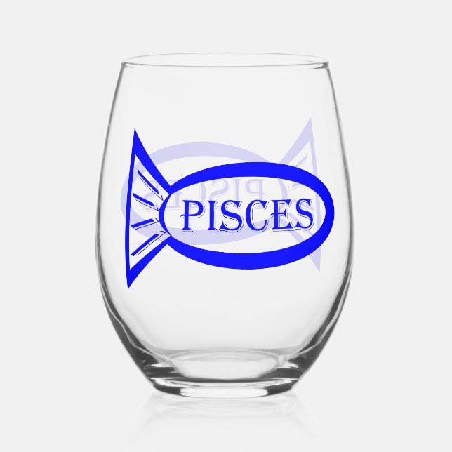 Pisces Star Sign Fish Stemless Wine Glass (Front)