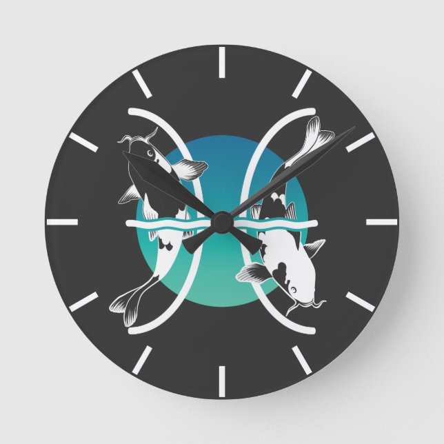 Pisces Symbol - Astrological Zodiac Sign Round Clock (Front)
