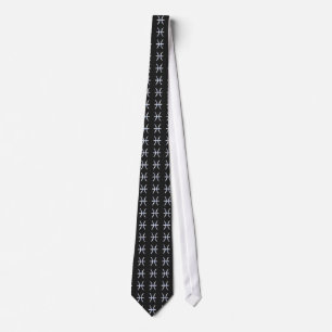 Pisces Symbol on Black Snake Skin style Tie