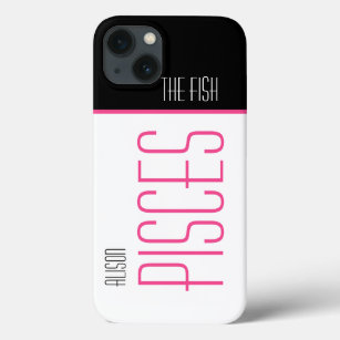 Pisces The Fish Stylish Text Name Black Pink iPhone 13 Case