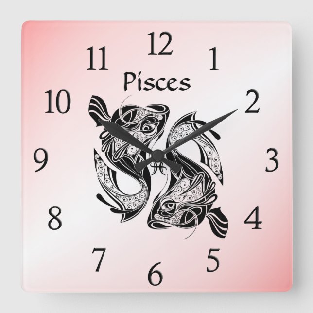 Pisces the Fish Zodiac Clock Pink (Front)