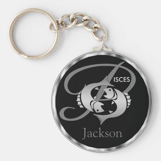 Pisces ♓ the Fish - Zodiac Sign Key Ring (Front)
