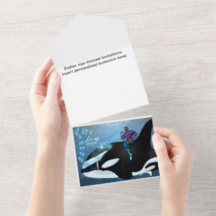 Pisces Theme all in one birthday invitation. Invitation