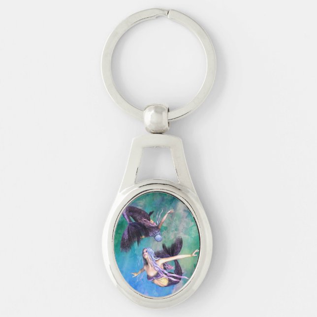Pisces – Two Mermaids Swimming in a Loop Key Ring (Front)