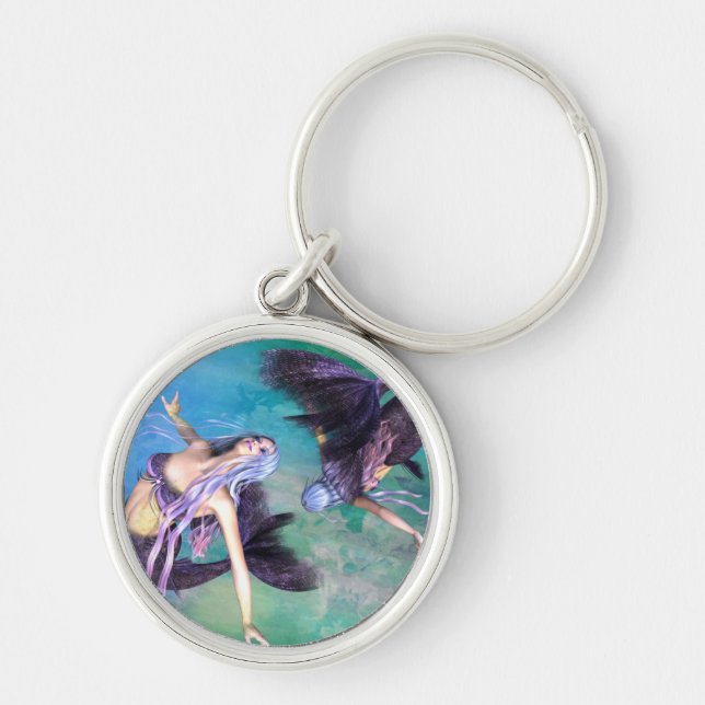 Pisces – Two Mermaids Swimming in a Loop Key Ring (Front)