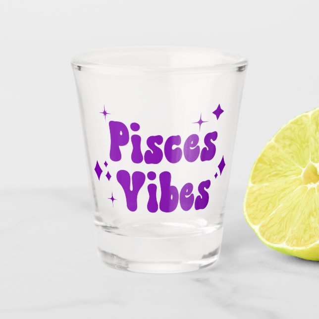 Pisces Vibes Zodiac Astrology Purple Stars Shot Glass (Front)