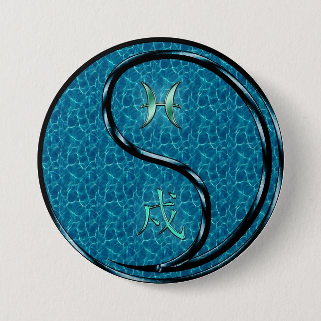 Pisces & Water Dog 7.5 Cm Round Badge (Front)