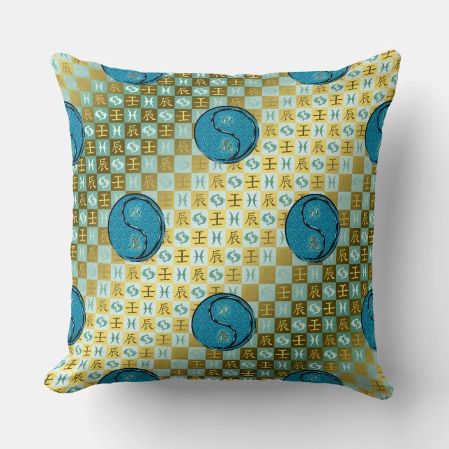 Pisces & Water Dragon Throw Pillow (Front)