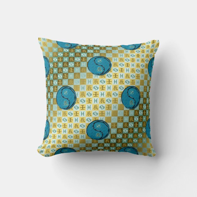 Pisces & Water Dragon Throw Pillow (Front)