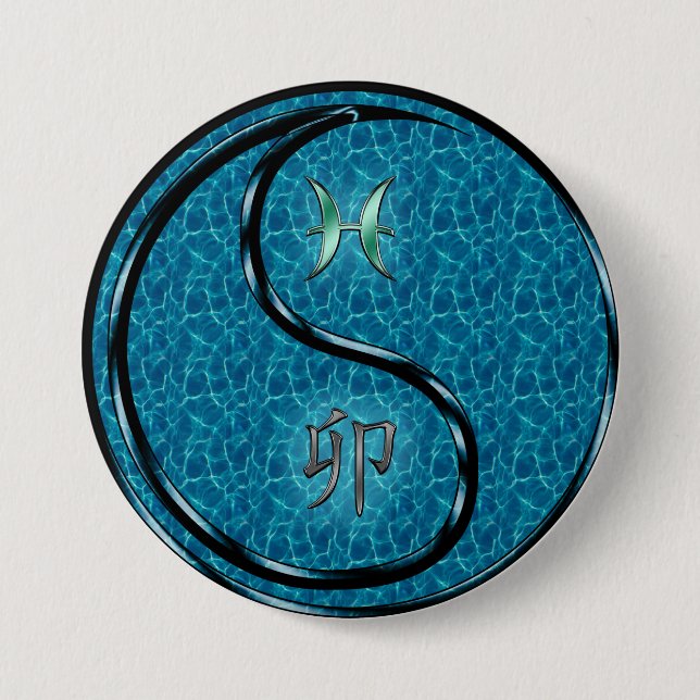 Pisces & Water Rabbit 7.5 Cm Round Badge (Front)
